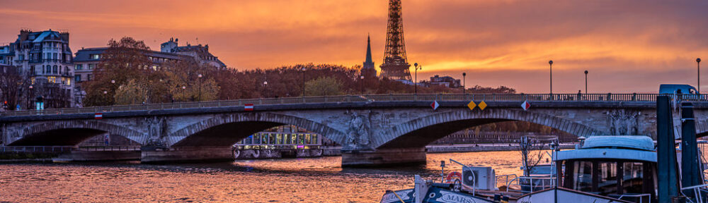 City of Paris with Seine river, bridges and Eiffel-Tower